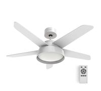 UNIVERSALBLUE Ventilador de Techo con Luz LED Silencioso | 5 Aspas y 5 Velocidades | Ventilador Marrón Blanco con Motor DC (Madera Narai)