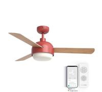 UNIVERSALBLUE Ventilador de techo con luz LED y WiFi | Color rojo | Silencioso con Motor DC | Control por App, Alexa, Google Assistant mando a distancia | 6 Velocidades | Aspas Reversibles