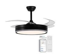 UNIVERSALBLUE Ventilador de Techo Negro con Luz LED | Ventilador WIFI Silencioso | Aspas Retráctiles | Control Móvil y Mando | Motor DC Silencioso
