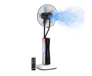 UNIVERSALBLUE Ventilador Humidificador Potente | Ventilador Nebulizador de Agua | Con Ruedas | Mando a Distancia | 3 Velocidades | Silencioso | Temporizador 12h | 5 Aspas | Blanco y Negro