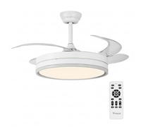 UNIVERSALBLUE VITRIMUR | Ventilador de Techo con Aspas Retráctiles | 6 Velocidades |Luz LED| Motor DC | Silencioso | Modo Invierno | Temporizador | Mando Incluido | Facil De Montar (Blanco)