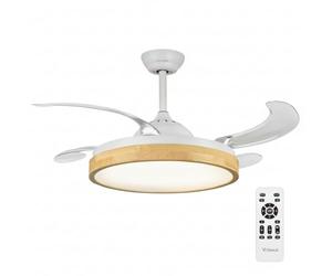 UNIVERSALBLUE VITRIMUR | Ventilador de Techo con Aspas Retráctiles | 6 Velocidades |Luz LED| Motor DC | Silencioso | Modo Invierno | Temporizador | Mando Incluido | Facil De Montar (Blanco y Madera)
