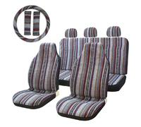 Universales Juego Completo De Fundas De Asiento De Coche A Rayas con Almohadillas para Cinturón De Seguridad Y Funda para Volante Funda Asiento(Red White)