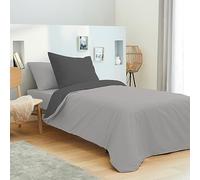 UNIVERSDECOR - Juego completo de 4 piezas, bicolor, funda nórdica para cama de 90 x 190 cm, 100% algodón, 57 hilos/cm² (gris/antracita, paquete completo de 4 piezas, bicolor, cama 90 x 190 cm)