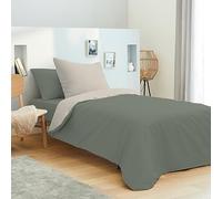 UNIVERSDECOR - Juego completo de 4 piezas, bicolor, funda nórdica para cama de 90 x 190 cm, 100% algodón, 57 hilos/cm² (Eucalyptus/Lin, paquete completo de 4 piezas, cama de 90 x 190 cm)