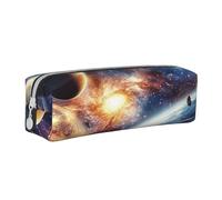 Universe and Solar System - Estuche cilíndrico portátil para lápices con cremallera, bolsa de piel para cosméticos, White, Talla única, Mochila escolar