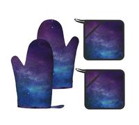 Universo con estrellas y galaxia - Guantes de horno con estampado interestelar con bolsillo y almohadillas calientes, guantes de cocina antideslizantes de silicona para hornear barbacoa