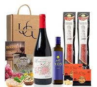 UNIVERSO GOURMET Cesta Gourmet para Regalar | Vino Tinto | Aceite de Oliva Virgen Extra Arbequina | Chorizo y Salchichón Ibérico Bellota | Paté Ibérico y Crema de Queso de Oveja | Picos | Cesta Regalo
