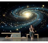 Universo Misterioso Y Cielo Estrellado Papel Pintado Impreso En 3D, 350 X 256 Cm Pared Papel Pintado, Galaxia Los Sueños Decoración De Paredes Para Salón Dormitorio Pasillo Comedor, Negro