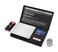 UNIWEIGH Báscula digital de 200 g, 0,01 g/0,001 oz, gramo y onza, electrónica Smart Mini Báscula de bolsillo con 100 g de peso de calibración, para cereales, oro, joyas, electricidad, LCD