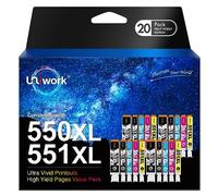 Uniwork 550XL 551XL Cartuchos de Tinta Reemplazo para Canon PGI-550 CLI-551 XL Compatible con Canon iX6850 iP7250 MG5450 iP8750 MG7550 MX925 MX725 MG5550 MG6350 MG6650 MG6450 (Paquete de 20)