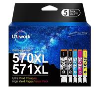 Uniwork 570XL 571XL Cartuchos de Tinta Reemplazo para Canon PGI-570 CLI-571 XL Compatible para PIXMA MG5750 MG6850 MG6851 TS5050 TS5055 TS6050 TS6051 TS6052 MG5700 MG5751 MG5752 MG6800 (5 Pack)