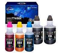 Uniwork - Botella de tinta compatible para impresora Epson 774 664 T774 T664 para ET-2650 ET-2550 ET-16500 ET-4500 ET-4550 ET-3600 ET-2600 ET-4550 (negro, cian, magenta, amarillo, 5Pack)