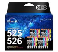 Uniwork Cartucho de Tinta Compatible de Repuesto para Canon PGI-525 CLI-526 para PIXMA IP4850 IP4950 MG5150 MG5250 MG5350 MG6150 MG6250 IX6550 (PGBK Negro, Cian, Magenta, Amarillo, Paquete de 20)