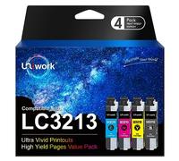 Uniwork Cartucho de Tinta de Repuesto para Brother LC3213 LC3211 Compatible con MFC-J497DW J890DW J895DW Compatible con DCP-J572dw J772DW J774DW (Negro, Cian, Magenta, Amarillo, 4 Unidades)