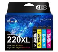 Uniwork - Cartucho de Tinta remanufacturado para Epson 220 220XL para impresoras Epson Workforce WF-2760 WF-2750 WF-2630 WF-2650 WF-2660 XP-320 XP-420,4 Unidades,
