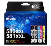 Uniwork Cartuchos Tóner Compatibles Canon PGI-580XXL CLI-581XXL, Pack 5 Colores, para Pixma TS/TR Series