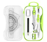 Unjoo Kit de geometría matemática, 10 piezas de suministros para estudiantes con caja de almacenamiento inastillable, incluye reglas, transportador, brújula, borrador, sacapuntas, recambios de minas