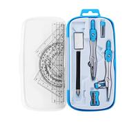 Unjoo Kit de geometría matemática, 10 piezas de suministros para estudiantes con caja de almacenamiento inastillable, incluye reglas, transportador, brújula, borrador, sacapuntas, recambios de minas