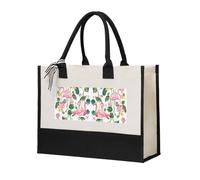 Unkhtt Bolsa de lona con estampado de hojas redondas de flamenco, gran capacidad, para viajes, escuela, oficina, compras