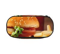 Unkhtt Bolsa para lápices de gran capacidad con estampado de hamburguesas y patas de pollo para estudiantes, doble cremallera, escuela, papelería, almacenamiento de maquillaje, Black, Talla única
