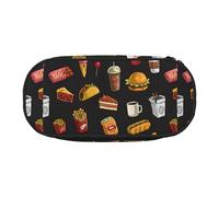 Unkhtt Bolsa para lápices de gran capacidad con estampado de hamburguesas y patas de pollo para estudiantes, doble cremallera, escuela, papelería, almacenamiento de maquillaje, Black, Talla única