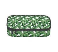 Unkhtt Bonito estuche para lápices con estampado de hojas de palma verde de 8.3 x 2 x 3.7 pulgadas, estuche para lápices, escuela, oficina, viaje, Black, Talla única