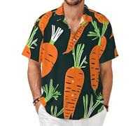 Unkhtt Camisas de manga corta con estampado de zanahoria feliz para hombre, diseño de zanahoria, estilo tropical, uso casual, viajes, oficina, uso diario, Negro, L