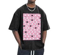 Unkhtt Camisetas de gran tamaño vintage con estampado de ovejas blancas sobre fondo rosa, frescas, cómodas, divertidas, de gran tamaño, ajuste clásico, movimiento Freedom, Negro, S