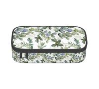 Unkhtt Estuche para lápices con estampado de hojas de eucalipto verde de 8.3 x 2 x 3.7 pulgadas, estuche para lápices, escuela, oficina, viaje, Black, Talla única