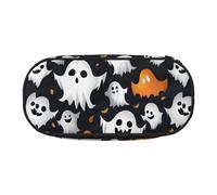 Unkhtt Estuche para lápices de gran capacidad con diseño de fantasmas blancos de Halloween, con doble cremallera, para guardar artículos de papelería y maquillaje, Black, Talla única, Organizador de