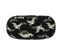 Unkhtt Estuche para lápices de gran capacidad con estampado de grúa y pino japonés, con doble cremallera, para guardar maquillaje, Black, Talla única, Organizador de bolsas
