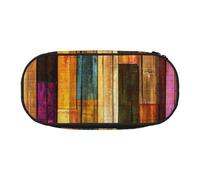 Unkhtt Estuche para lápices de gran capacidad con estampado de madera pintada de colores para estudiantes, doble cremallera, para guardar maquillaje, Black, Talla única, Organizador de bolsas