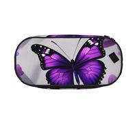 Unkhtt Estuche para lápices de gran capacidad con estampado de mariposas y flores moradas para estudiantes, con doble cremallera, para guardar maquillaje, Black, Talla única, Organizador de bolsas