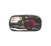 Unkhtt Estuche transparente con estampado de rosa roja sobre piano para niños, estudiantes, niños, niñas, organizador transparente de papelería