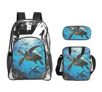 Unkhtt Juego de mochila transparente unisex con estampado de tortugas marinas para la escuela, viajes, al aire libre, bolsa transparente para el almuerzo