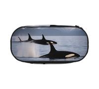 Unkhtt Killer Whales Swim Along Print - Estuche para lápices de gran capacidad para estudiantes, doble cremallera, escuela, papelería, almacenamiento de maquillaje, Black, Talla única, Organizador de