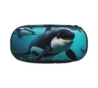 Unkhtt Killer Whales Swim Along Print - Estuche para lápices de gran capacidad para estudiantes, doble cremallera, escuela, papelería, almacenamiento de maquillaje, Black, Talla única, Organizador de