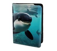 Unkhtt Killer Whales Swim Along Print - Funda tipo cartera para pasaporte de 5.5 pulgadas, para hombres y mujeres, compacta y segura, Black, Talla única
