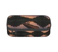 Unkhtt Moonlit Canoe Allagash River Print Student Pencil Case 8.3 x 2 x 3.7 pulgadas Estuche para lápices, escuela, oficina, viaje, Black, Talla única
