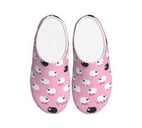 Unkhtt Pantuflas de franela para adultos con estampado de ovejas blancas sobre fondo rosa, suela antideslizante para interiores, hogar, viajes