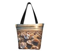 Unkhtt Seashell Landscape On The Beach - Bolsa de hombro multiescena con estampado de conchas, versátil para senderismo, compras, vacaciones