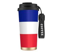 Unkhtt Taza de café de acero inoxidable con estampado de bandera de Francia, contenedor para oficina, escuela, camping al aire libre