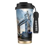 Unkhtt Taza de café de acero inoxidable con impresión histórica del puente de la torre vieja de Londres para oficina, escuela, campamento al aire libre