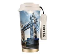 Unkhtt Taza de café de acero inoxidable con impresión histórica del puente de la torre vieja de Londres para oficina, escuela, campamento al aire libre