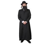 Unknown Disfraz de rabino para adultos, abrigo negro + sombrero con rizos de pelo + barba falsa - XL