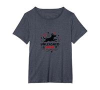 Unleashed & Loving It: juguetón Amante de los Perros Camiseta, Mujer Tallas Grandes, Azul Jaspeado, 2XL Grande