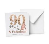 UNMOT Fabulosa tarjeta de 90 cumpleaños de oro rosa, 14,5 x 14,5 cm con sobre