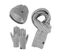 UNNESTAR FLeece Scarf Hat Glove Sets- Winter Ski Beanie Knit Scarves for Women Men in Cold Weather, gris, Talla única