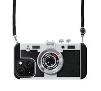 UnnFiko mit Emily-in-Paris Handyhüllen iPhone 15 Plus, 3D Vintage Kamera lustige kreative hülle mit Abnehmbarer Kette,Schutzhülle Zum Umhängen,Schwarz